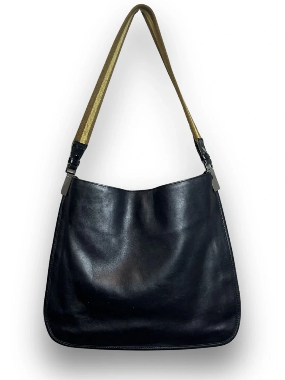 Gucci Amalfi Black Leather Hobo Shoulder Bag Web Strap Vintage - Picture 2 of 16